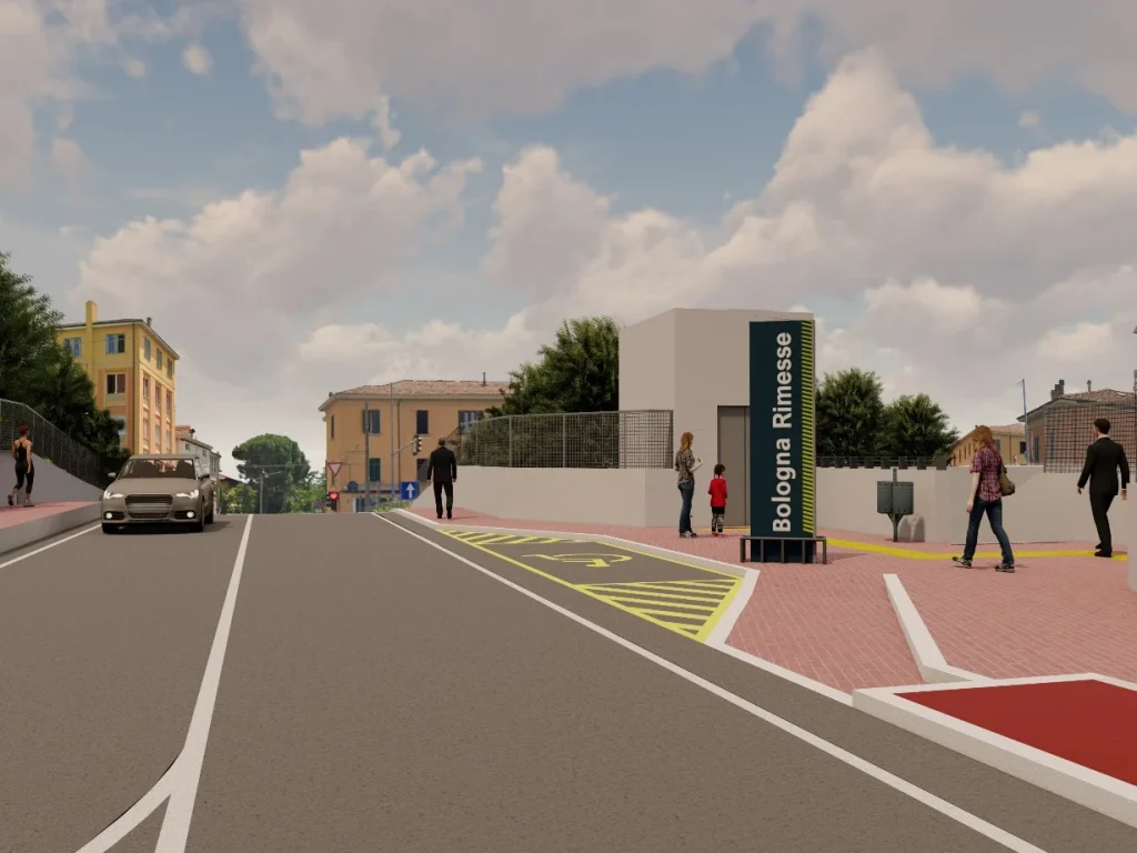 1718808266524 T1 14 Simulazione viabilita stradale fermata Bologna Rimesse ingresso lato Bologna tratto di ferrovia in trincea.jpg.lg